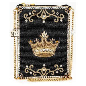 Mary Frances Royalty Gold Crown Beaded Zip Crossbody Handbag Black Bag Purse NEW